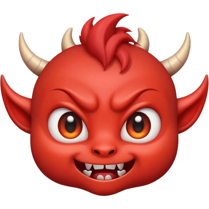Cute demon cartoon emoji character, chibi proportions, small horns, mischievous smile, big expressive eyes, soft rounded face, tiny fangs, stylized hair, clean smooth shading, simple shapes, friendly not scary,  emoji