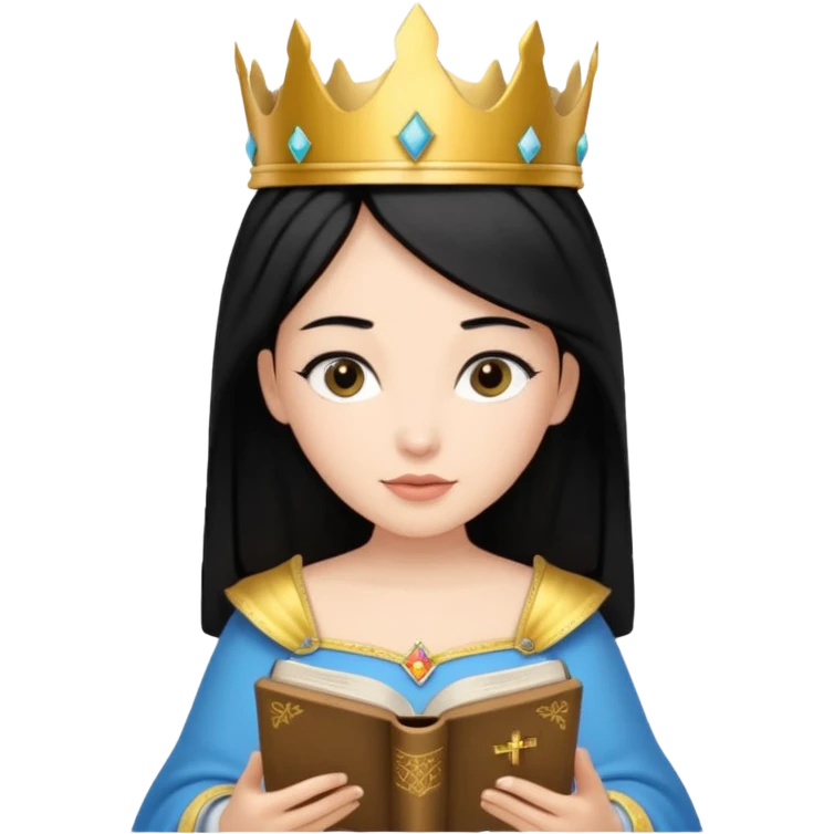 Princesa de pelo negro leyendo la biblia emoji