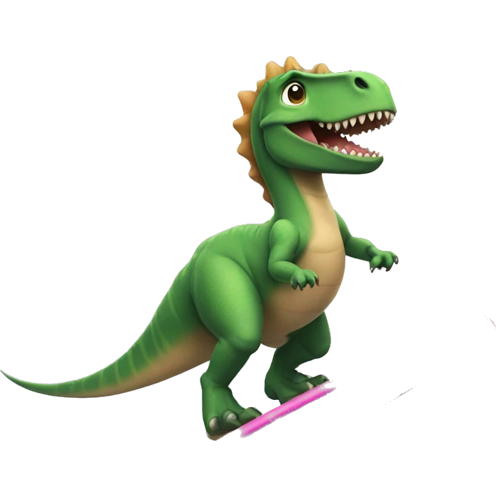 dinosaur, which is wearing a tutu, surfing on a surfboard emoji