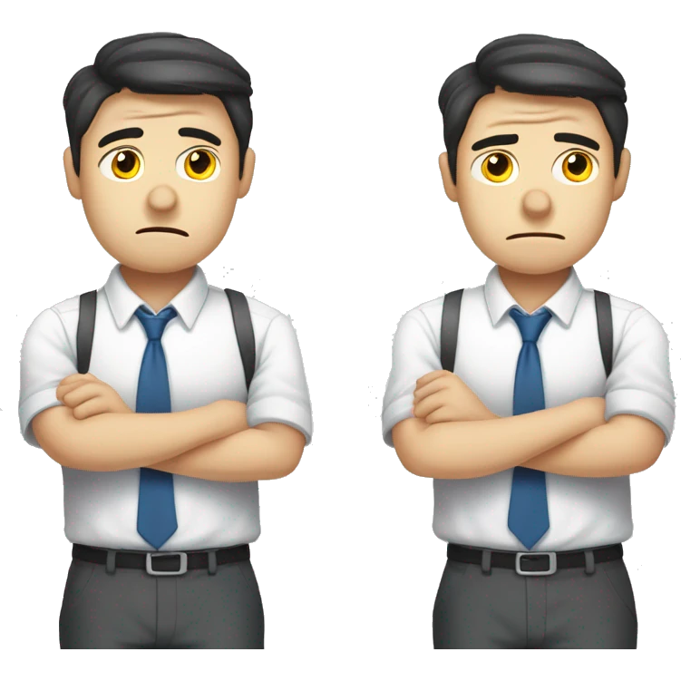 Crooked back and shoulders, Korean office worker male, tired and sad expression, body showing out emoji