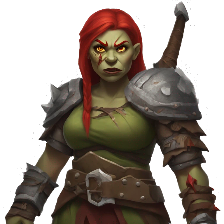 Berserker orc woman with red hair and  weapon emoji