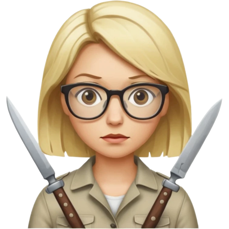 blonde woman with glasses and knives emoji