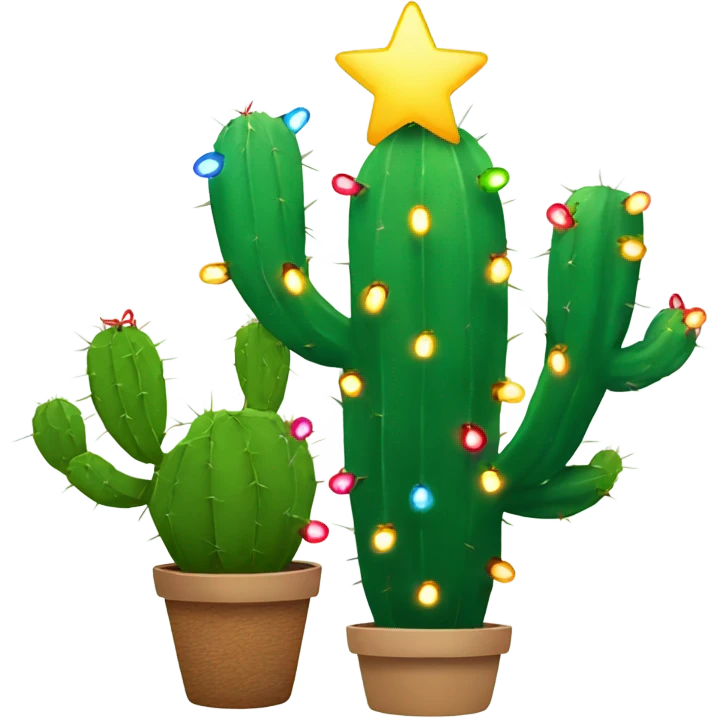 Cactus with Christmas lights and a star on top emoji