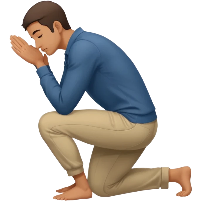 apple style emoji of a man with both knees on the ground, side view, head lowered and hands touching the floor, gesture of respect or apology emoji