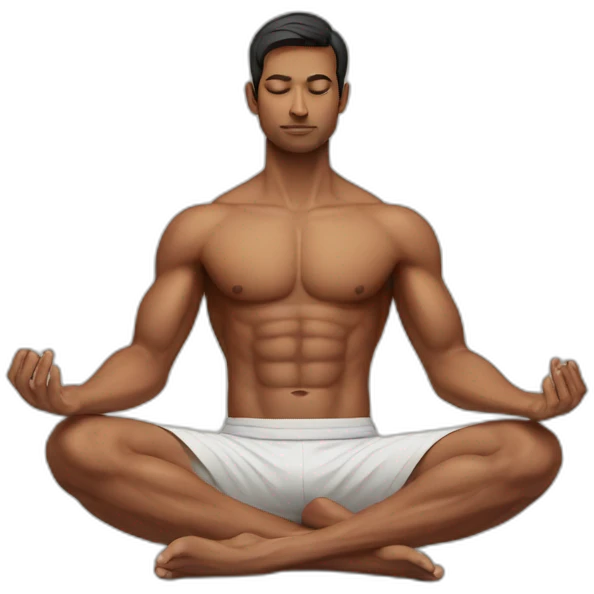  Indian male Athlete with abs doing meditation with closed eyes emoji