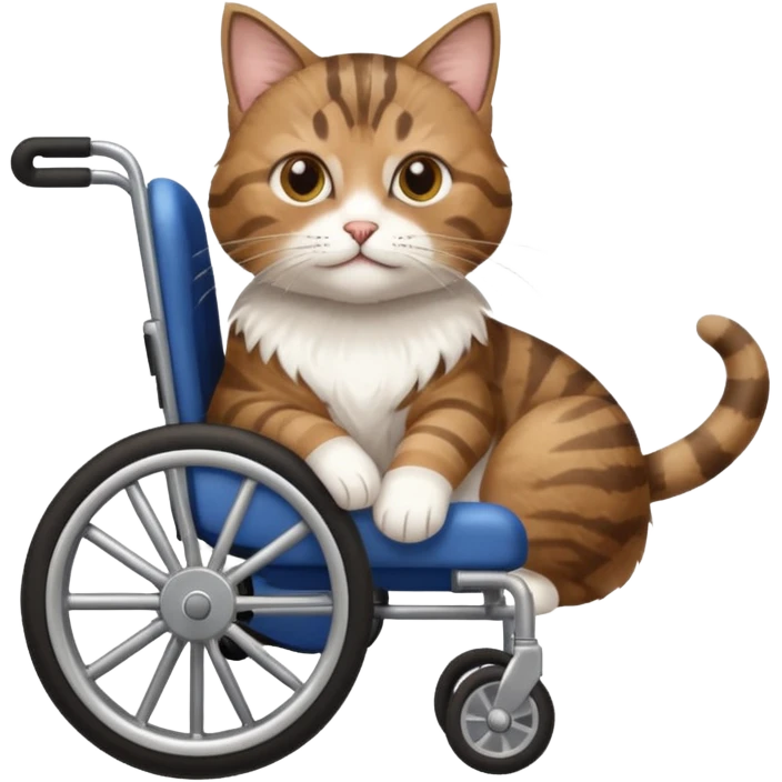 disabled brown tabby and white cat using cat wheelchair emoji
