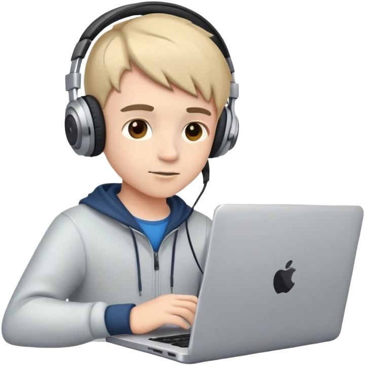 boy video editor with headphones, working on a laptop emoji