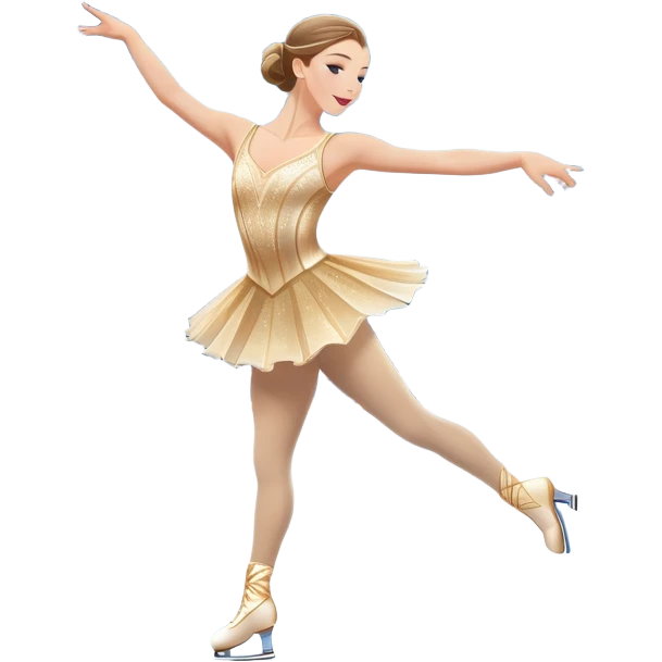 An icon featuring a graceful figure skater in an elegant pose, gliding across the ice at Madison Square Garden. Spotlights shine down, illuminating the sparkling ice and a cheering audience. The background showcases the grand arena's architecture. Transparent background. emoji