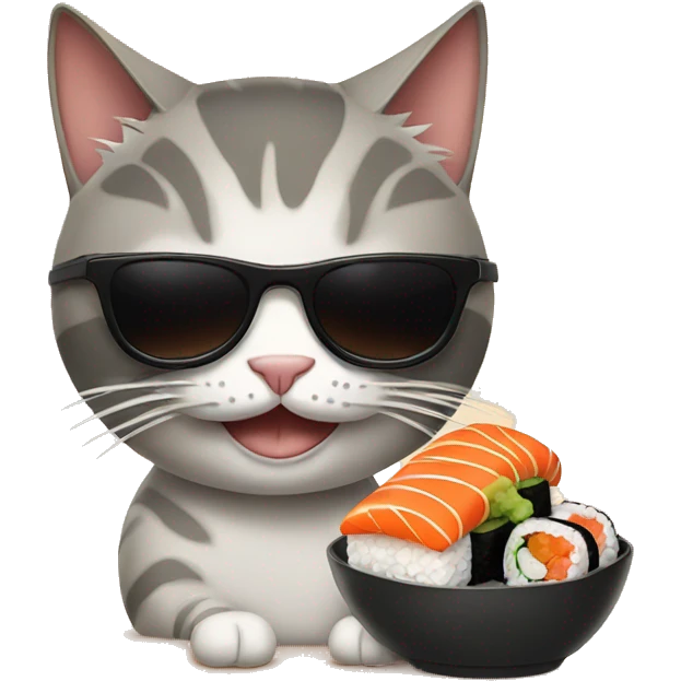 two cats wearing sunglasses eating sushi emoji