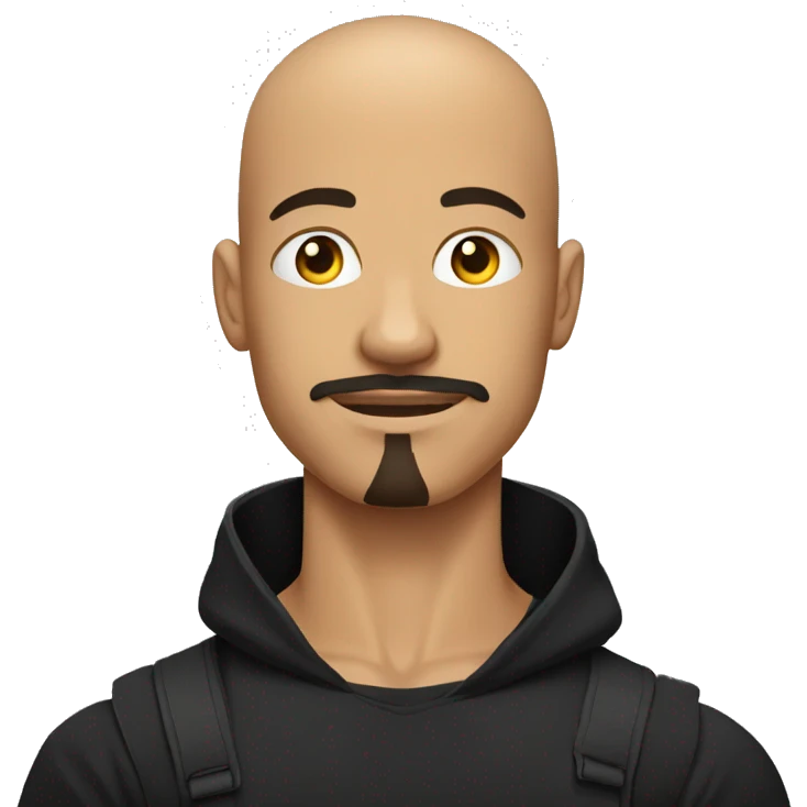 young guy with shaved head, moustache and goatee, with muscles, in a black tshirt emoji