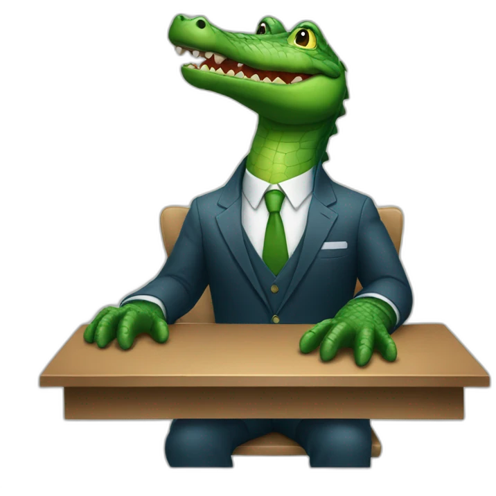 An alligator wearing a suit sitting on a table emoji