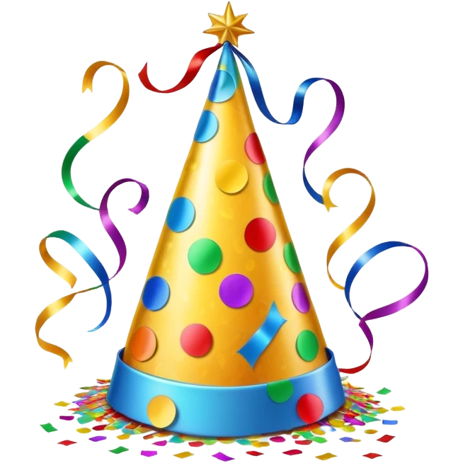 colorful party hat with confetti and streamers emoji