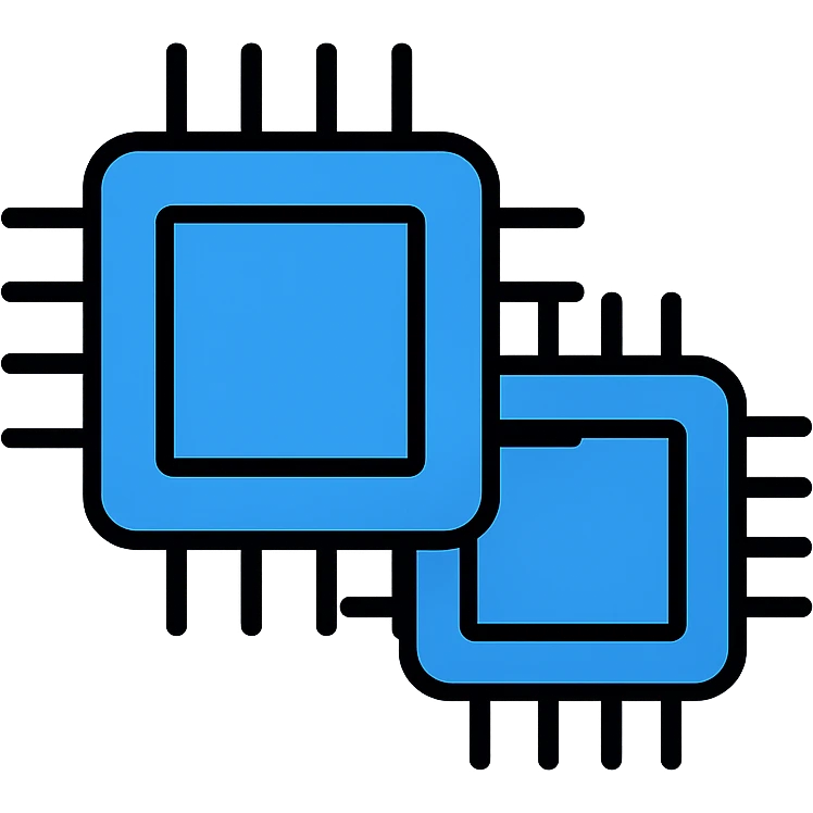 blue computer chips, techy, modern, minimal emoji