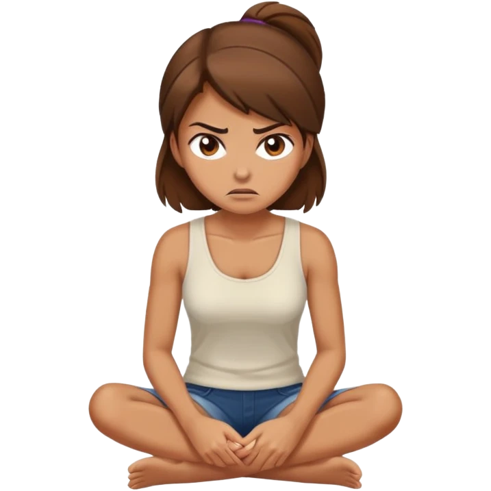angry woman with brown hair sitting on a floor in profile avoiding conversation emoji