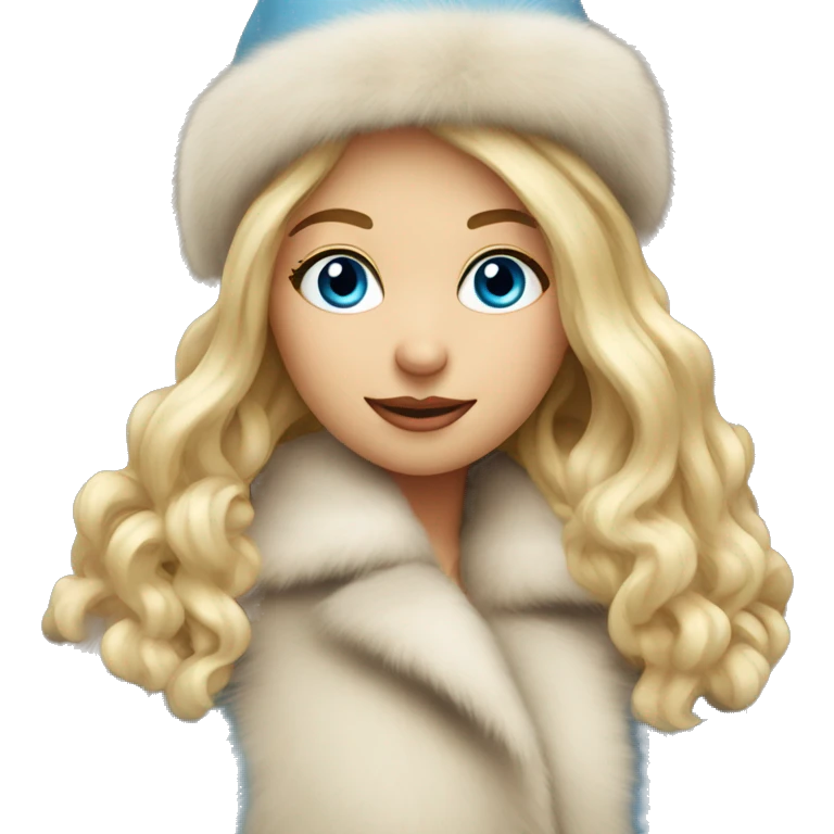 girl with long blond hair blue eyes in fur coat and fur hat emoji