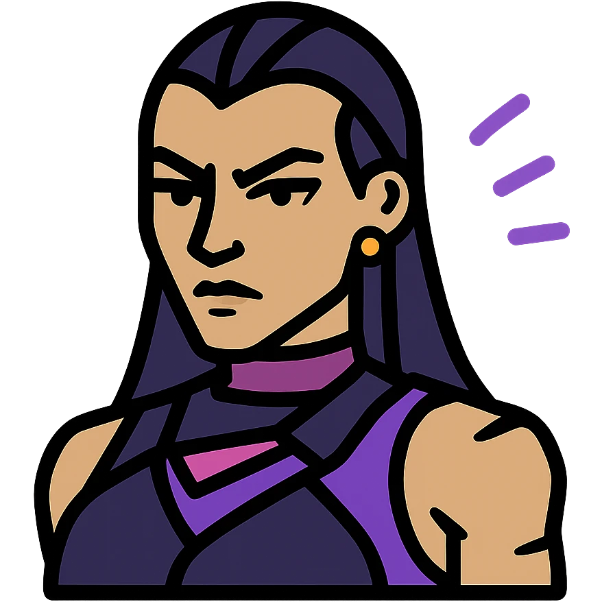 minimalist icon of Valorant agent Reyna with purple accents, sharp features, simple background, modern game icon style emoji