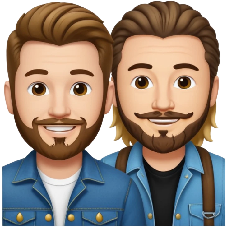 Morgan Wallen and Post Malone as apple-style emojis, side by side, both with facial hair emoji