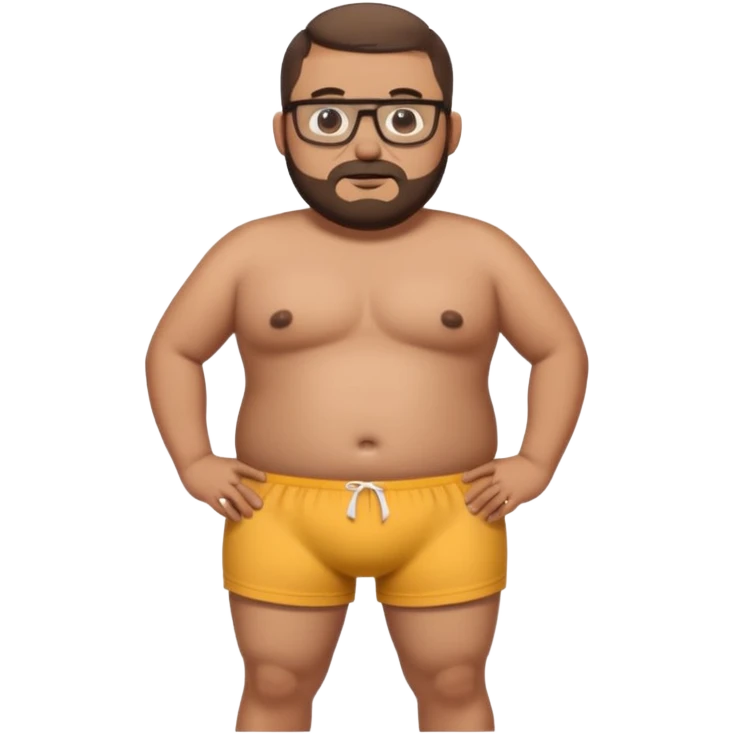 A very fat standing shirtless mexican guy in his boxers with a buzzcut, a beard, and glasses emoji