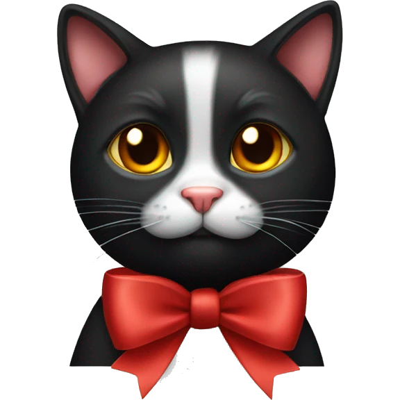 a cute black cat with a red bow on his rat  emoji