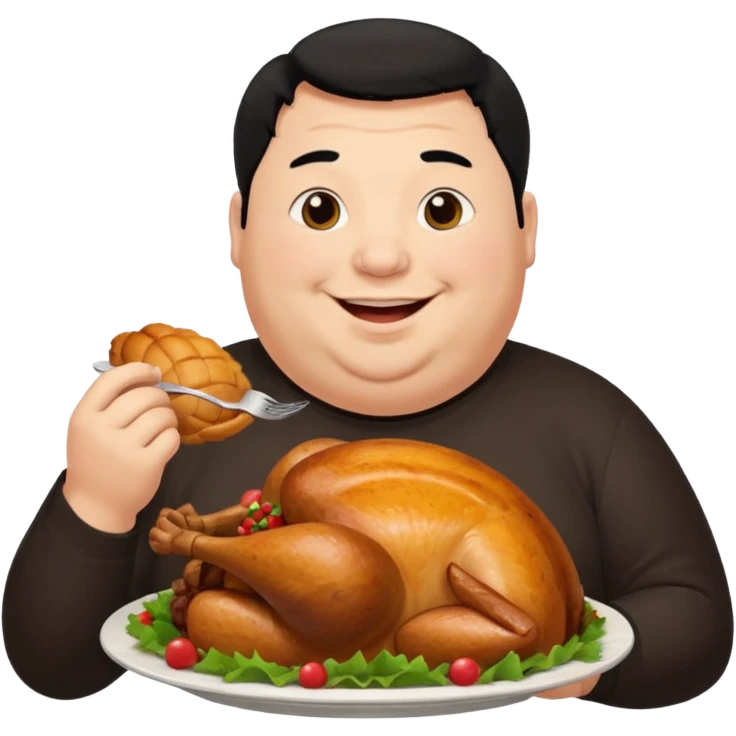 Fat man with black hair eating turkey emoji