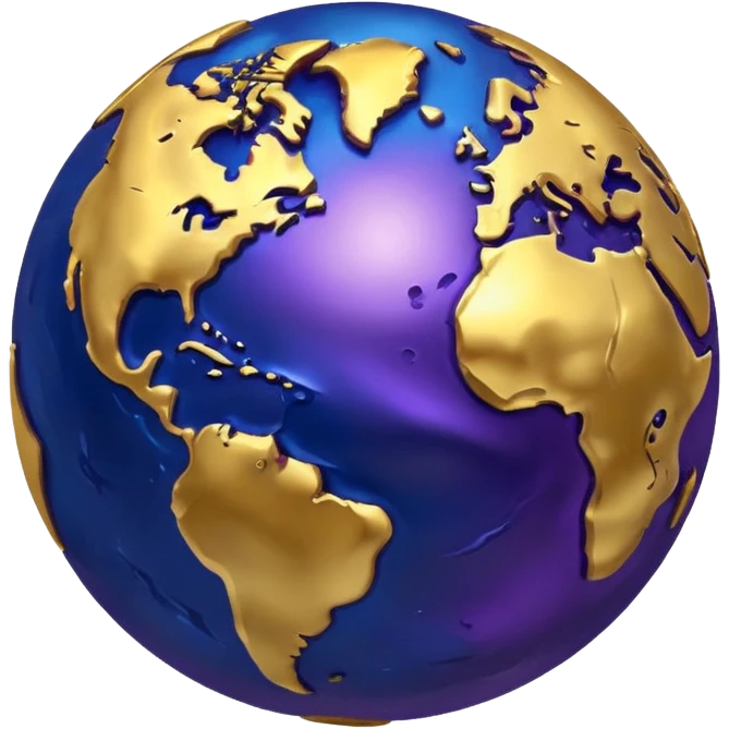 A metallic Mercury emoji, globe with swirling deep blue, gold, and purple colors, showing rough terrain emoji