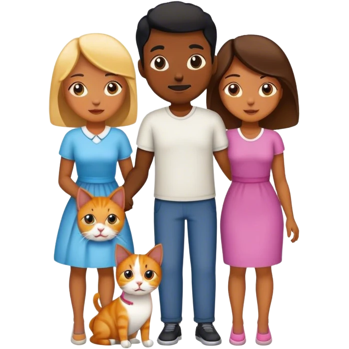 black family husband wife, one boy, two girls, and a wife, and dog , and cat emoji