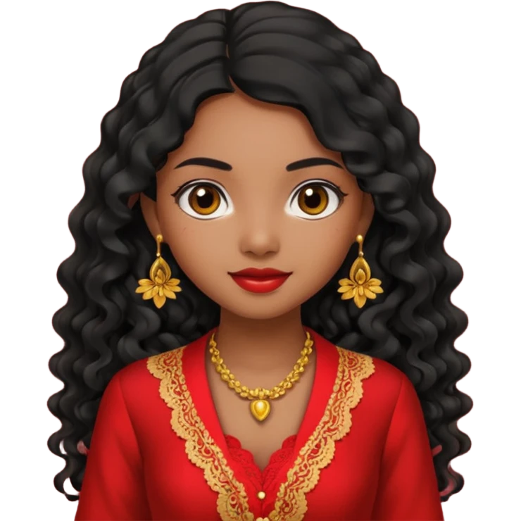 Indonesian girl, java girl with long curly hair, wear kebaya,  emoji