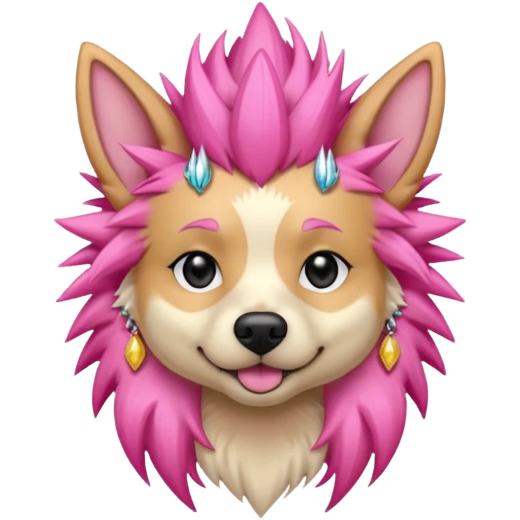 fancy pink spiky haired dog with earrings emoji