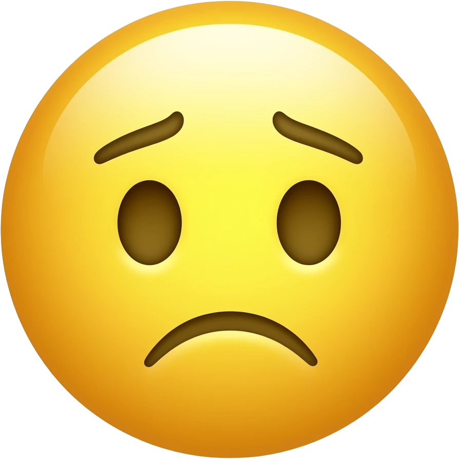Yellow circle with no nose and eyebrows having a wavy mouth frowning looking confused emoji