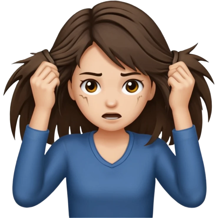 A girl ripping out her hair and pulling on it so hard emoji
