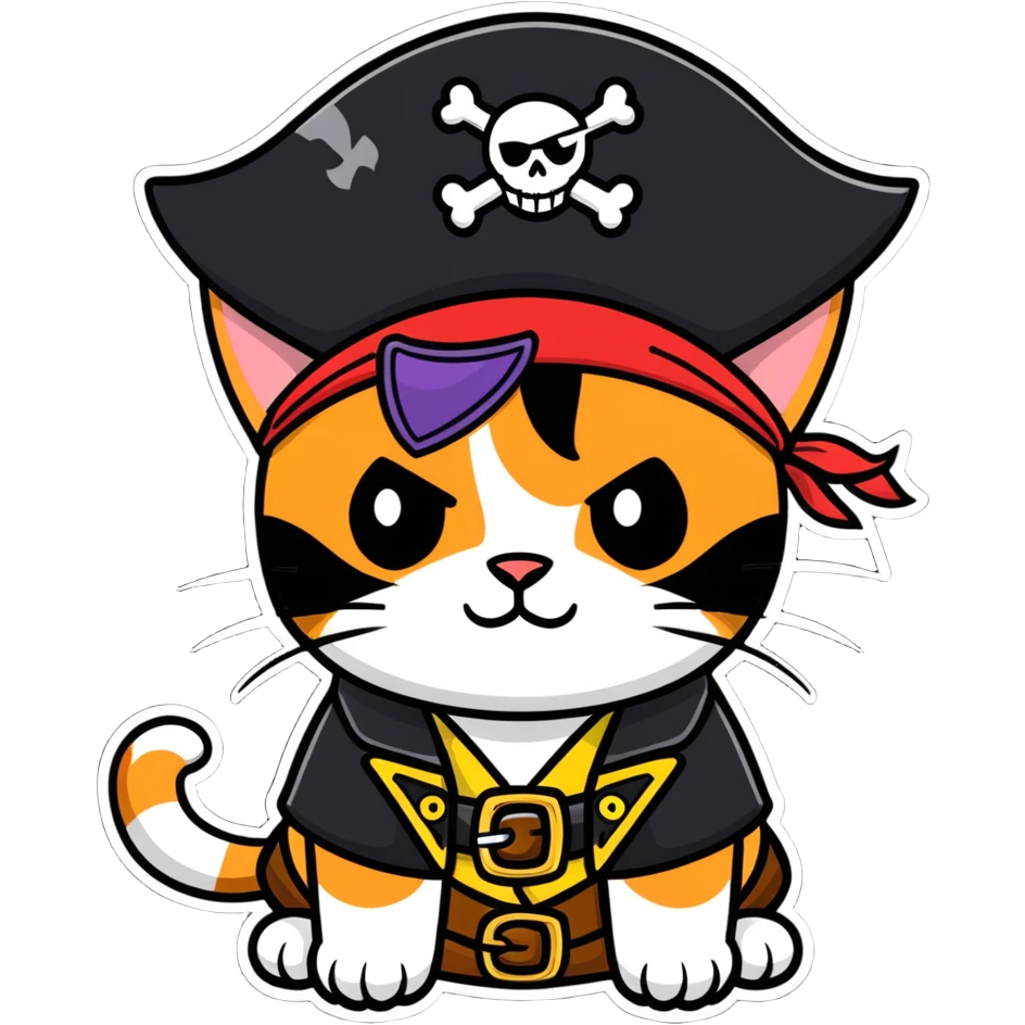 cat with a pirate patch over one eye and a pirate hat on emoji