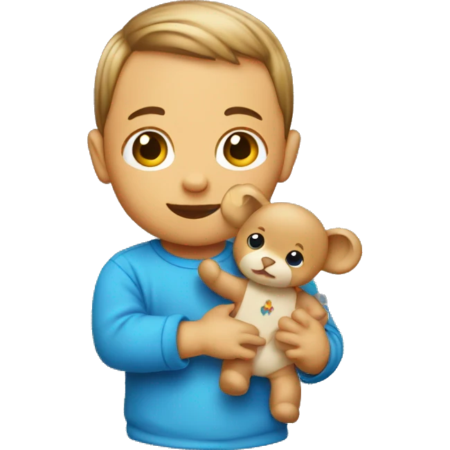 baby holding toy with blue shirt emoji
