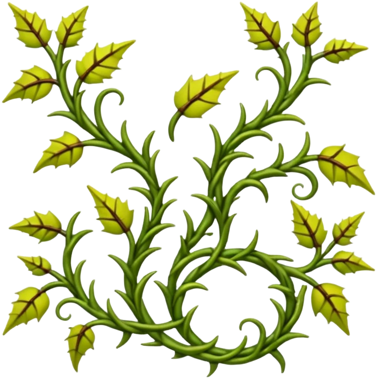 green filigree vines with thorns sprouting from the ground, 3D, extremely detailed, earthy color palette, yellow green and brown tones emoji