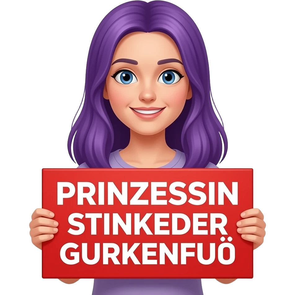 girl with long purple hair with a PRINZESSIN STINKENDER GURKENFUß sign emoji