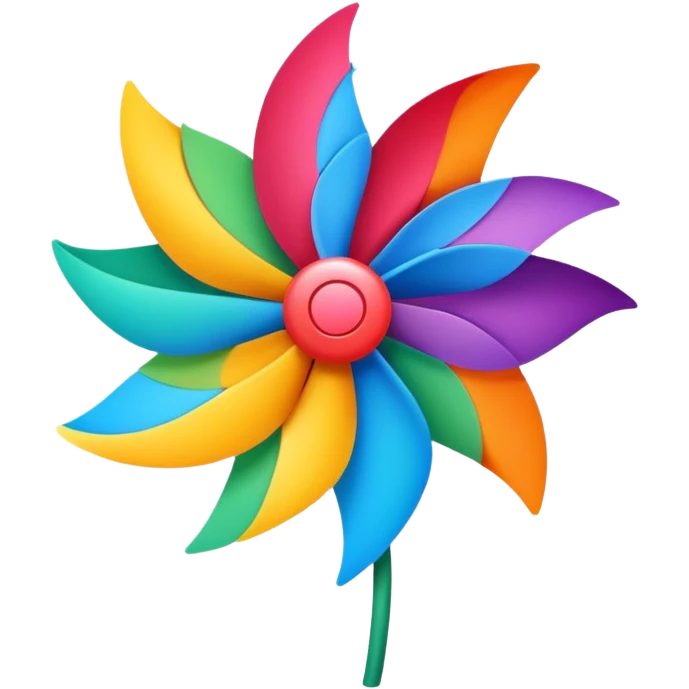 A flower with petals arranged like a spinning pinwheel emoji