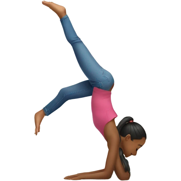 Young girl doing handstand against white wall  emoji
