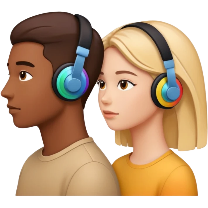 two people listening to a sound emoji