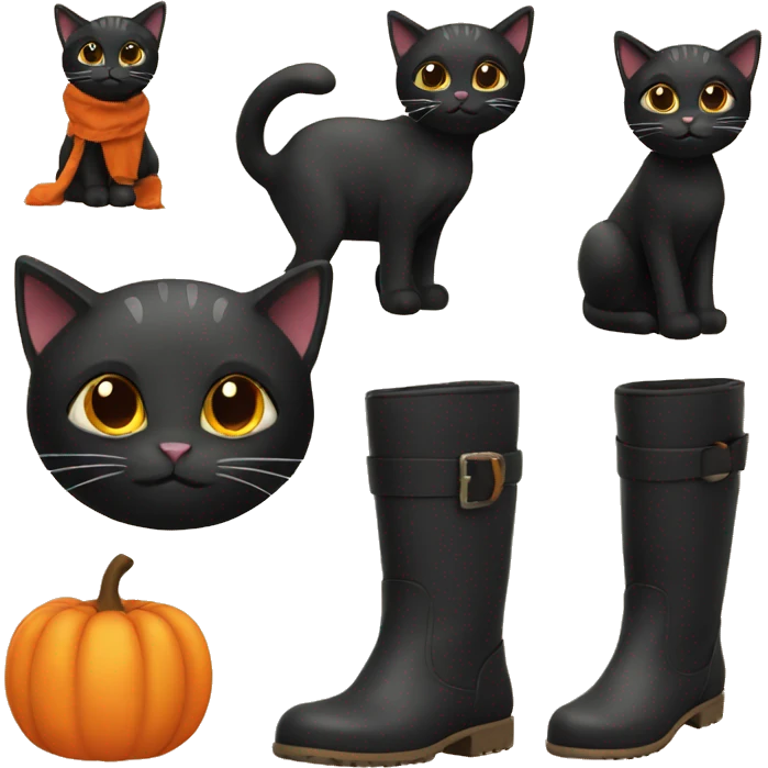 Black cat with oringe boots emoji