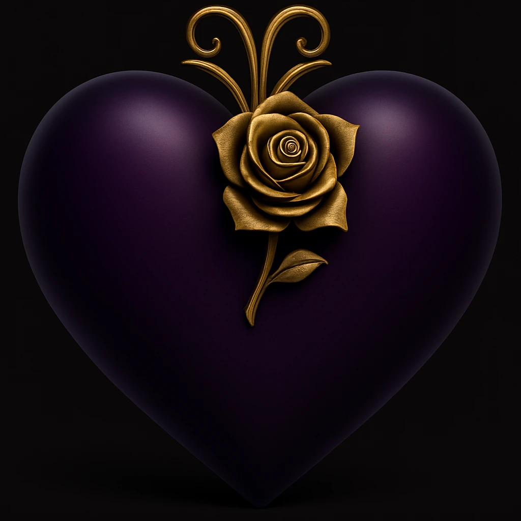 Change the heart to a purple-black gradient while keeping the gothic rose accent and dark glossy look. Maintain the gothic and elegant style in the image. emoji