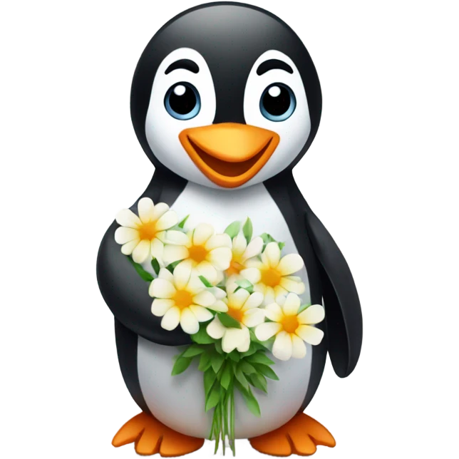 Penguin holding flowers emoji