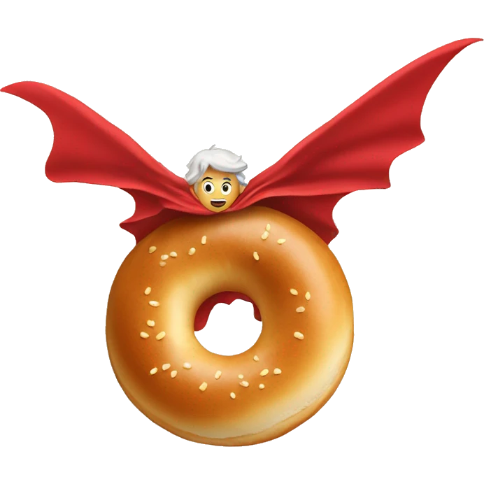 flying bagel wearing a red cape emoji