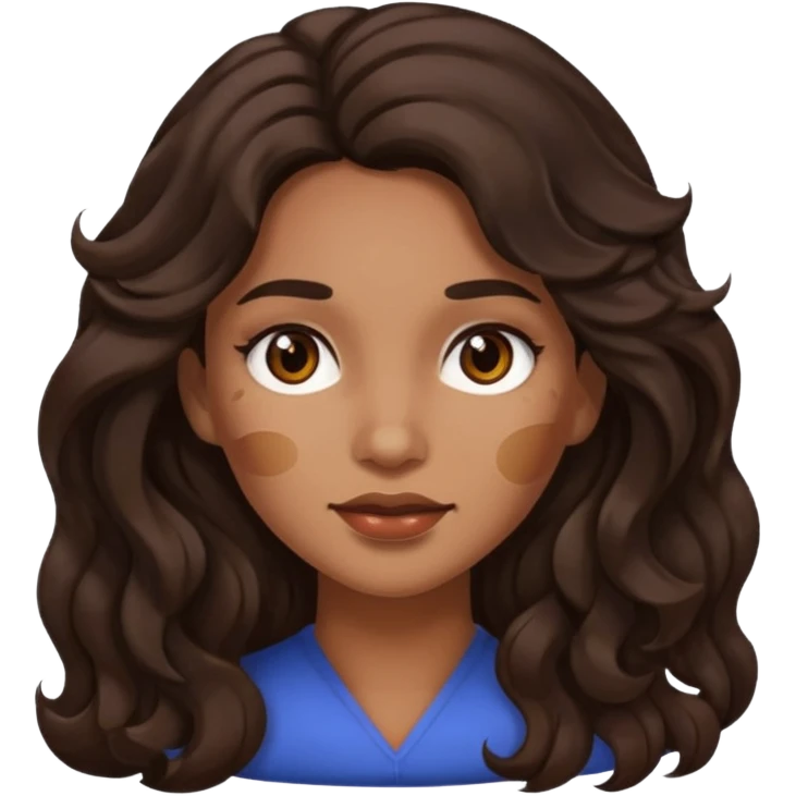 Uma mulher morena de cabelo onduladoe longo com um sinal na bochecha emoji