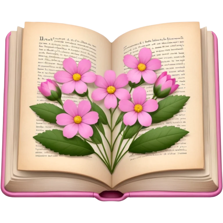 herbarium book with pink and flowers in each page  emoji