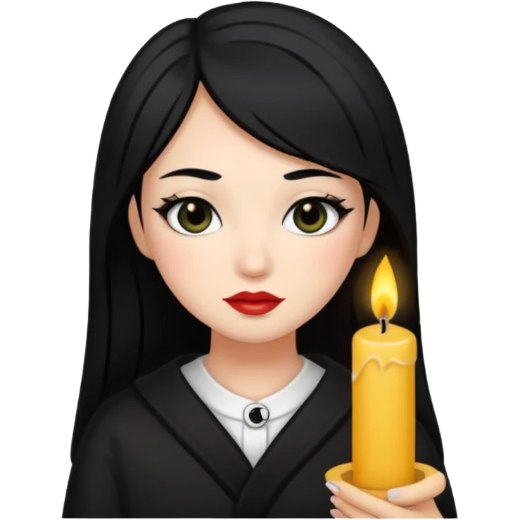 A gurl with black hair make up holding a candle emoji