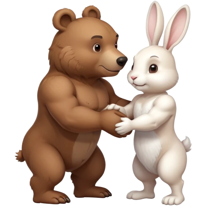 create one brown bear and one white rabbit with muscle body doing a handshake dont mix the colors emoji