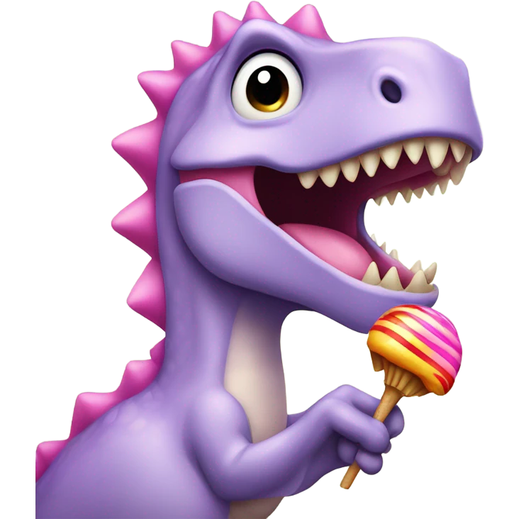 Dinosaur with pink hair and sucking on a lollipop emoji