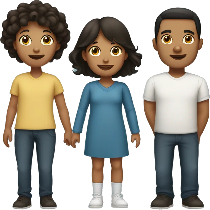 Family of 4. Father tall with dark short hair. Mom is short with long brown hair. Toddler with brown hair and baby with black hair  emoji