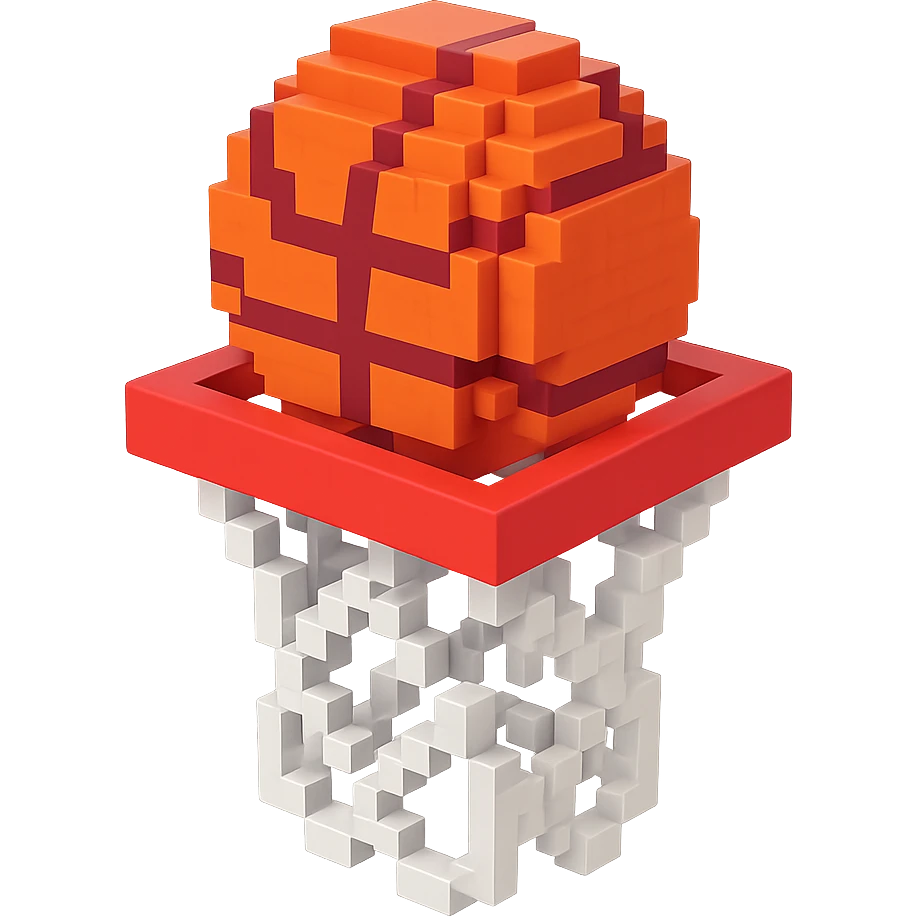 Voxel-style basketball in a net, no background, variation 5. emoji