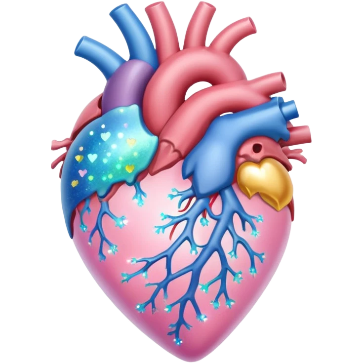 Pastel transparent heart anatomy and sparkle emoji
