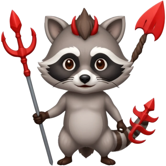 A raccoon with devil horns and trident add horns to head emoji